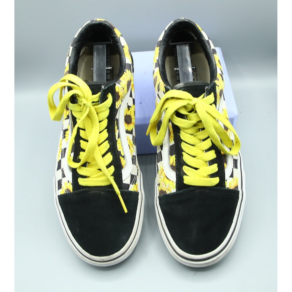 Vans Old Skool Sunflower Checkerboard Sneakers Mens 8.5 Womens 10 Black Yellow
